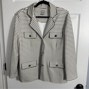 Chico's size 2 blazer/jacket, black white stripe, stretch, fully lined, academia